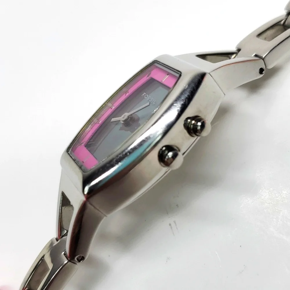 Fossil Big Tic Watch ES9677 Silver Pink Hearts Y2K Vintage